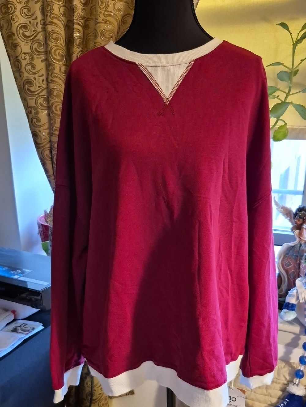Women’s Maroon Crewneck Sweatshirt with White Trim